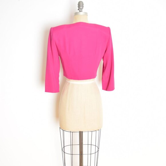 vintage 80s jacket fucshia pink crop top strong shoulder cropped blazer S - Picture 6 of 8